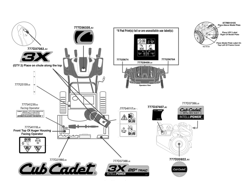 Label Map Diagram and Parts List for 3X26-INCHTRAC (31AH7JVXB10)(2023) Cub Cadet Snow Blower